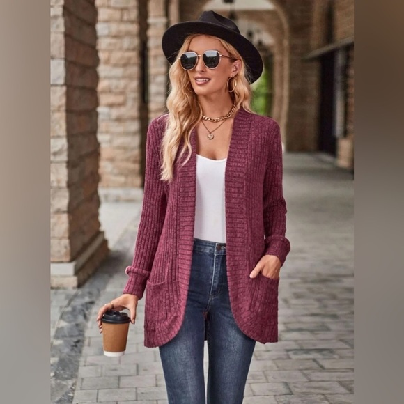 Cozy Elegance Open Front Cardigan with Pockets - Picture 1 of 4